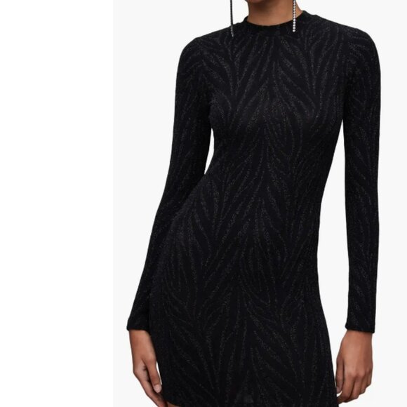 NWT! All Saints - Black Amaya Metallic Long Sleeve Minidress - Picture 4 of 5